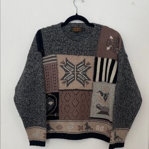 Vintage Women’s Eddie Bauer Wool Patchwork Crewneck Sweater size Medium
